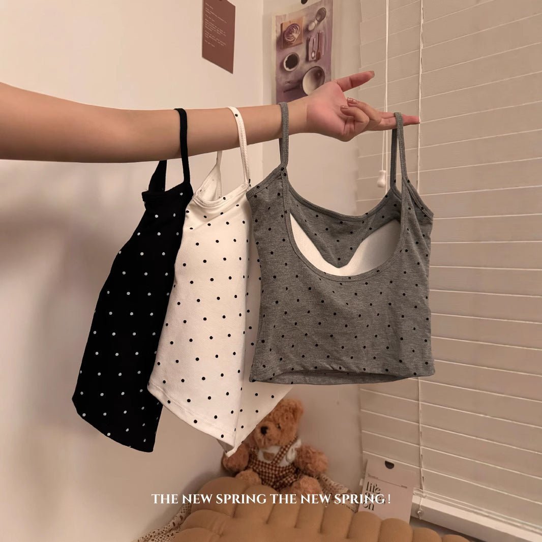 Polka Dot Built - In Bra Cami Tops – Effortlessly Chic - Zero Bra