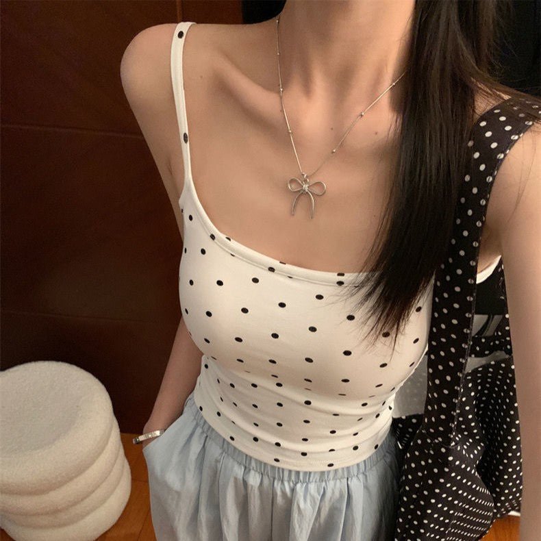 Polka Dot Built - In Bra Cami Tops – Effortlessly Chic - Zero Bra
