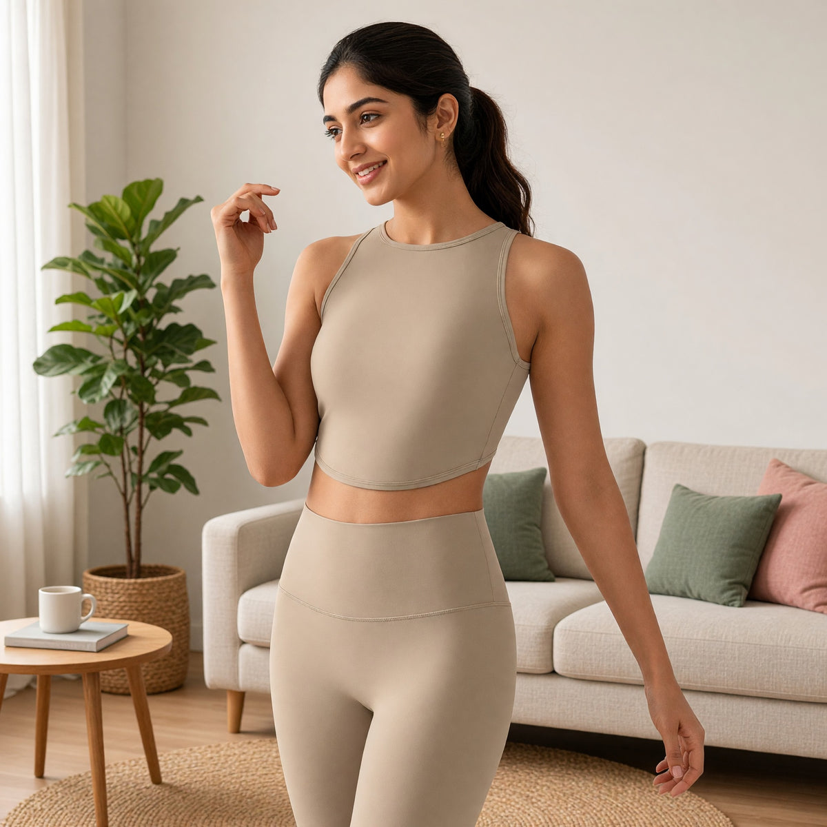PowerFit High-Neck Built-in Bra Gym Top