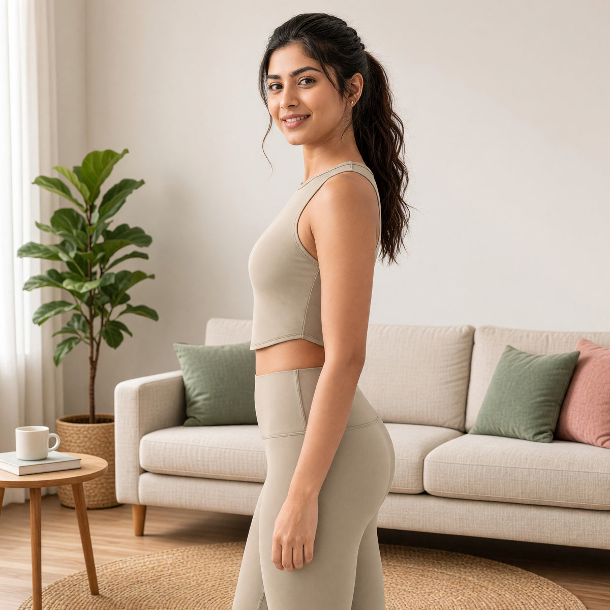 PowerFit High-Neck Built-in Bra Gym Top