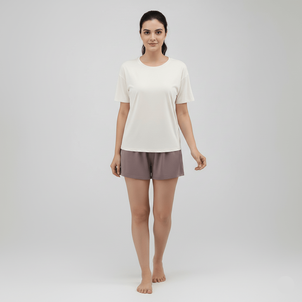 Premium Modal Cream Mocha Padded Lounge Set - Zero Bra