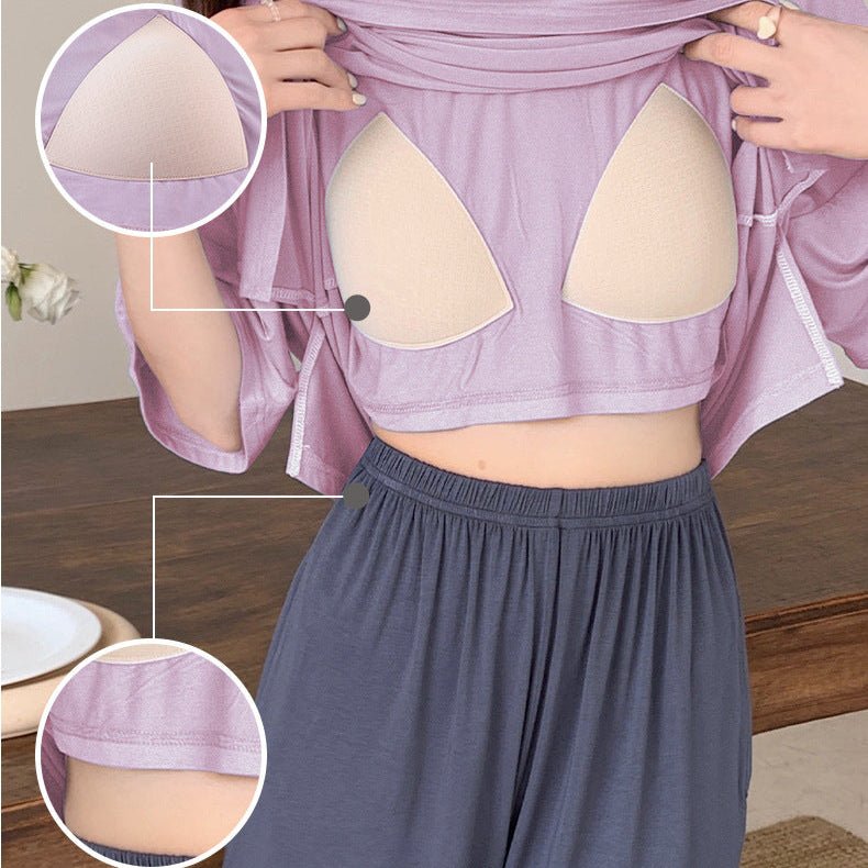 Premium Modal Dreamy Lilac Built - In Bra Pajama Set - Zero Bra