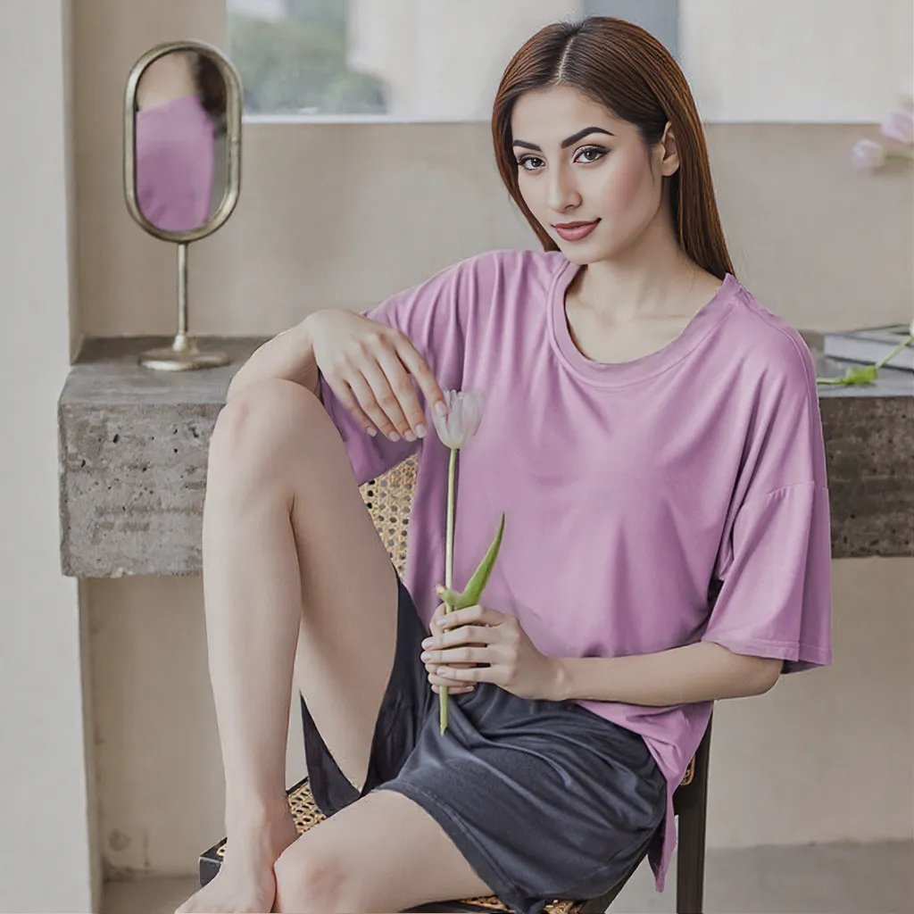 Premium Modal Dreamy Lilac Padded Pajama Set - Zero Bra