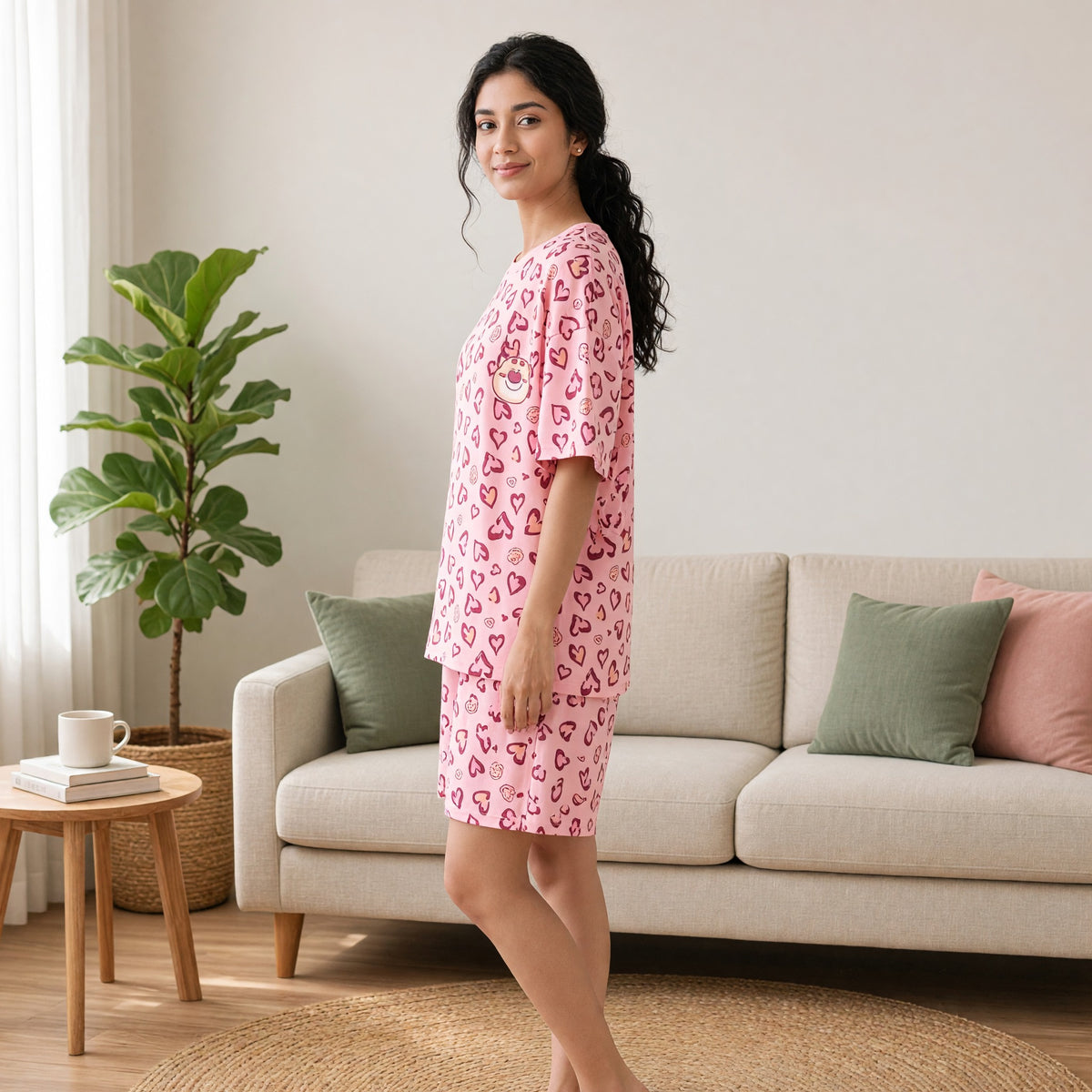 Premium Modal Sweetheart Padded Night Suit