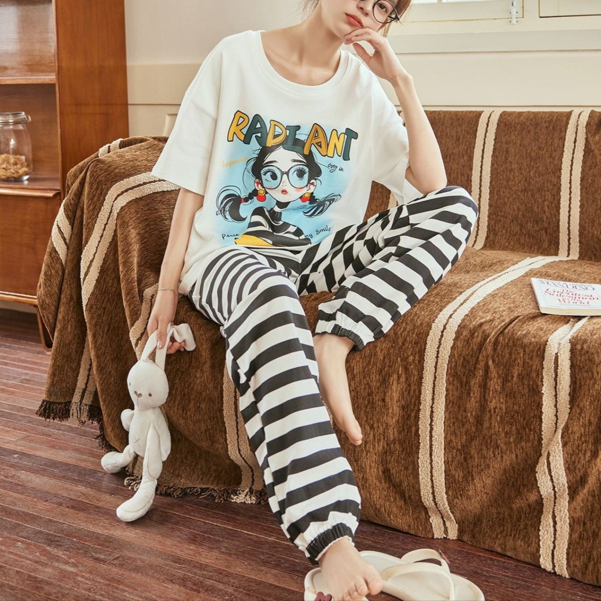 Radiant Rebel Striped PJ Set – With Padded Attitude - Zero Bra