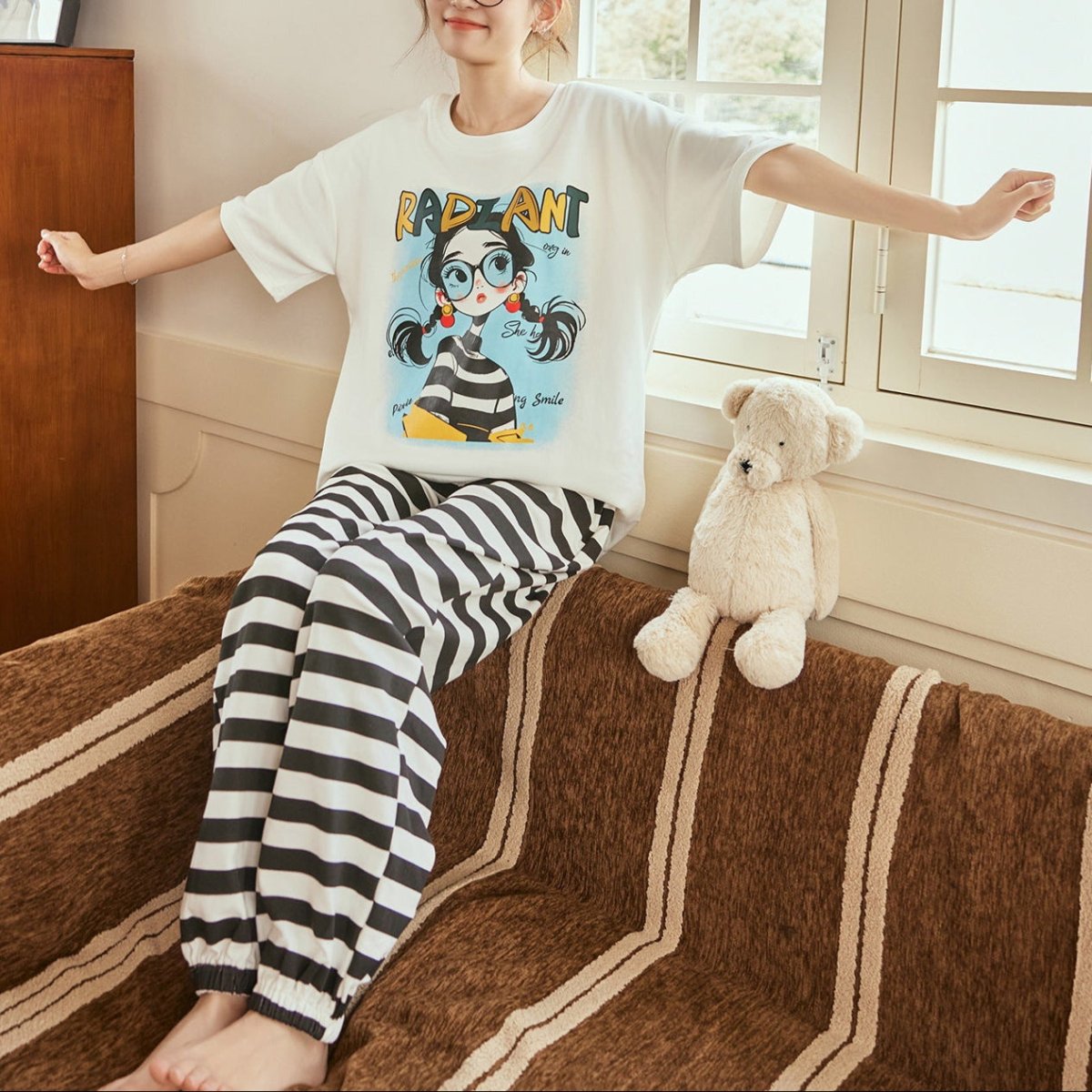 Radiant Rebel Striped PJ Set – With Padded Attitude - Zero Bra