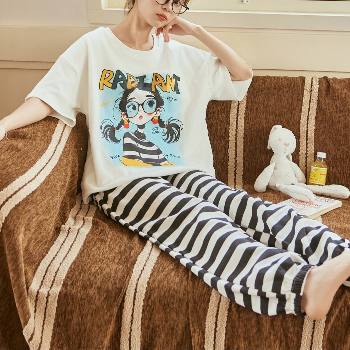 Radiant Rebel Striped PJ Set – With Padded Attitude - Zero Bra