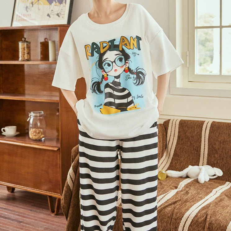 Radiant Rebel Striped PJ Set – With Padded Attitude - Zero Bra