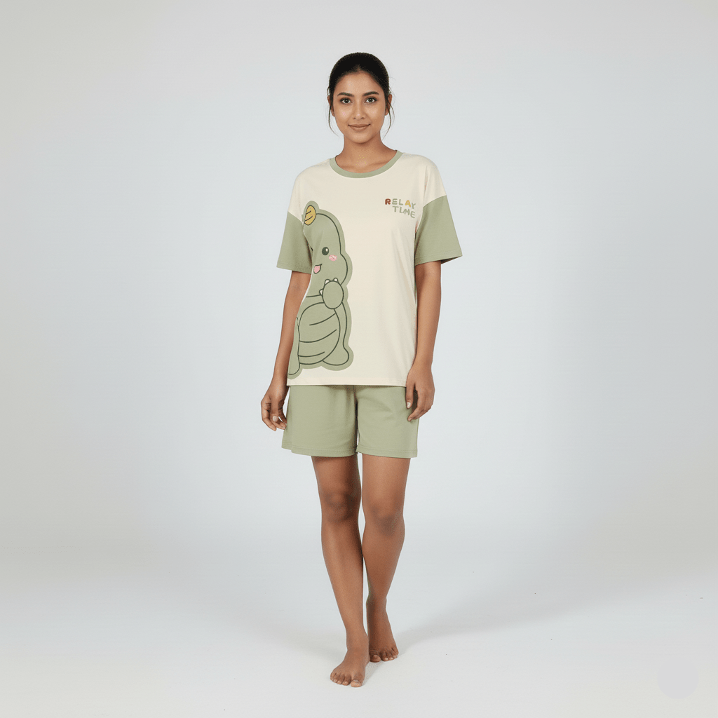 Relax Time Dino PJ Set – With Padded Ease - Zero Bra