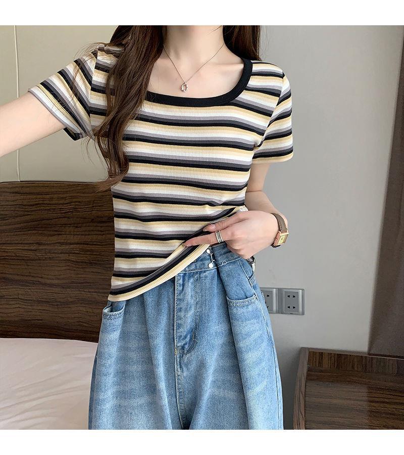 Retro Stripe Built - In Bra Tee – Colorful Vibes, Hidden Support! - Zero Bra