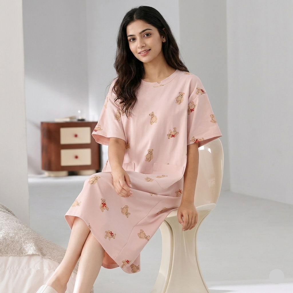 ZeroBra Nightgown 04 in soft fabric, comfortable sleepwear design for Indian women, relaxed fit