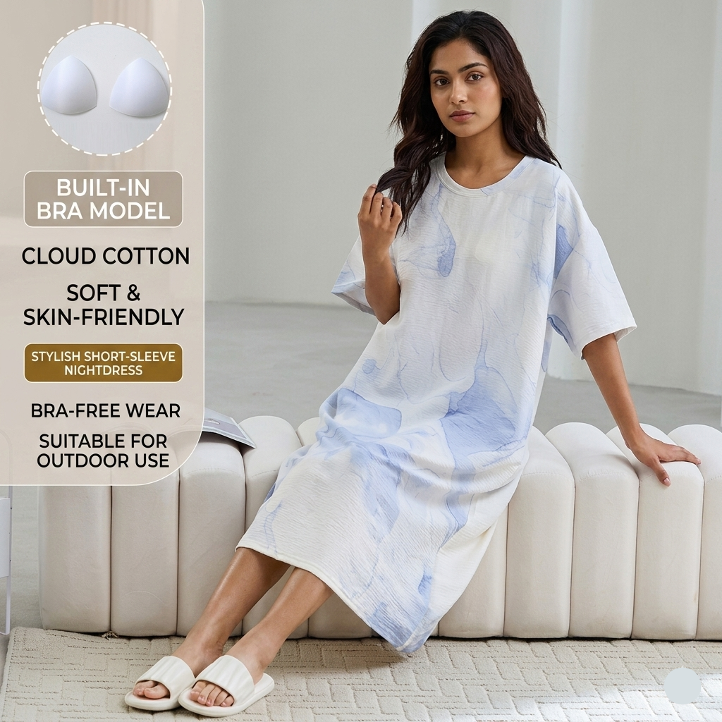 ZeroBra Nightgown 11 in soft fabric, comfortable sleepwear for Indian women, elegant design