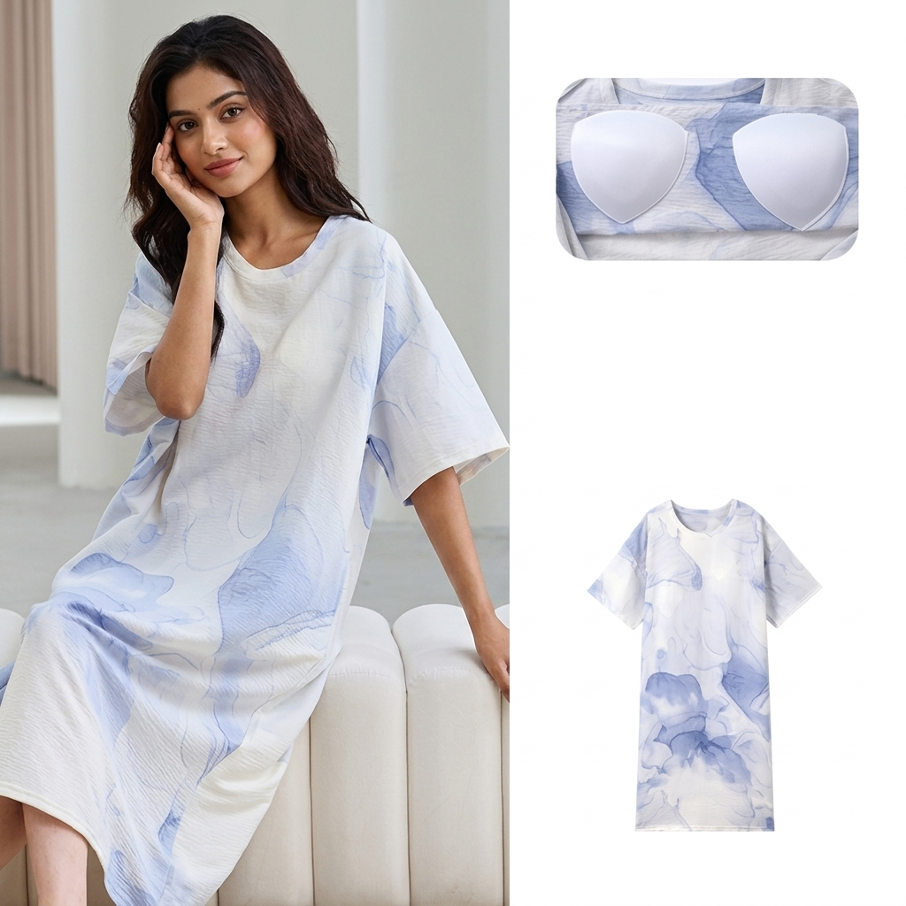 ZeroBra Nightgown 11 in soft fabric, comfortable sleepwear for Indian women, elegant design