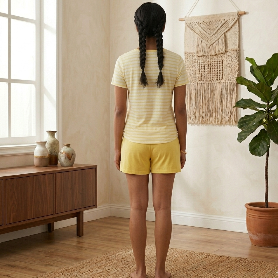 Lemon Sorbet Stripe PJ Set with built-in padded bra comfort, yellow striped sleepwear by ZeroBra India