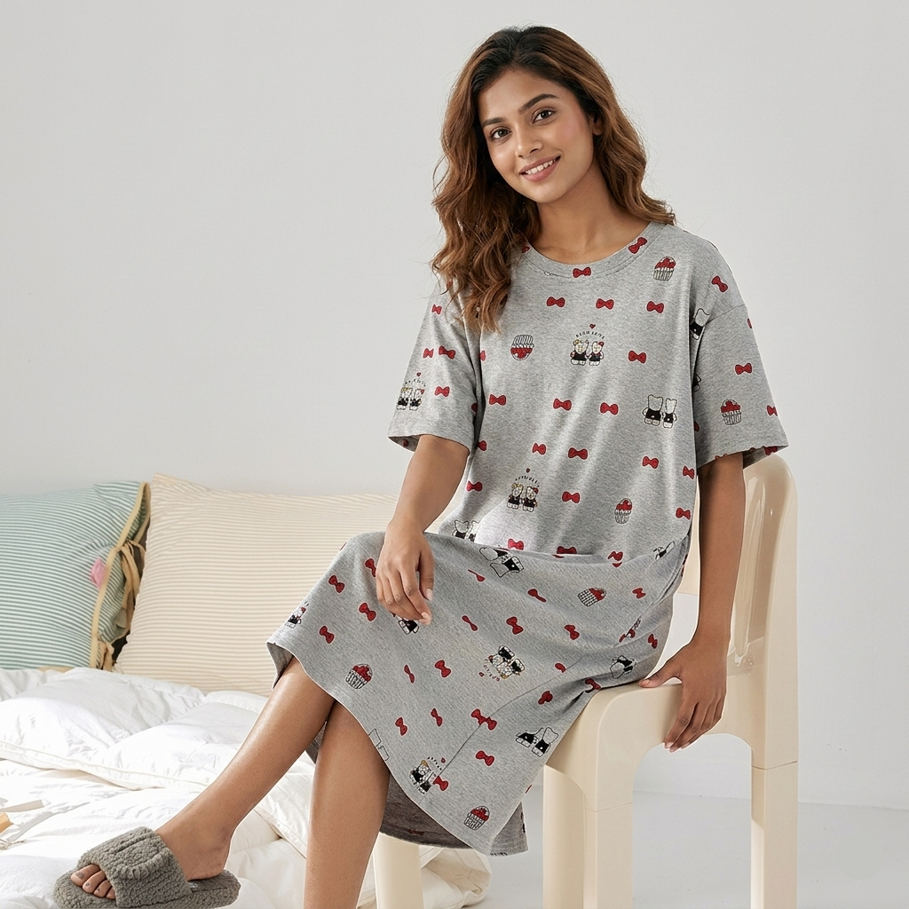 ZeroBra Nightgown 05 in soft fabric, comfortable Indian sleepwear design for women
