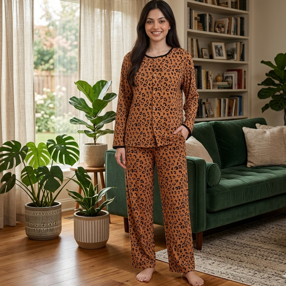 Wild Chic Comfort Set in soft pink - comfortable built-in padded pajama top by ZeroBra, perfect for Indian women