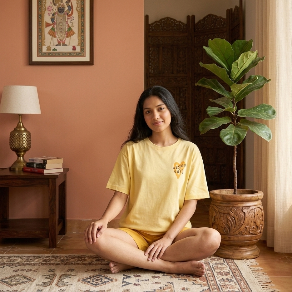 Yellow Sunny Bliss Lounge Set with built-in padded bra comfort, soft Indian pajama style by ZeroBra