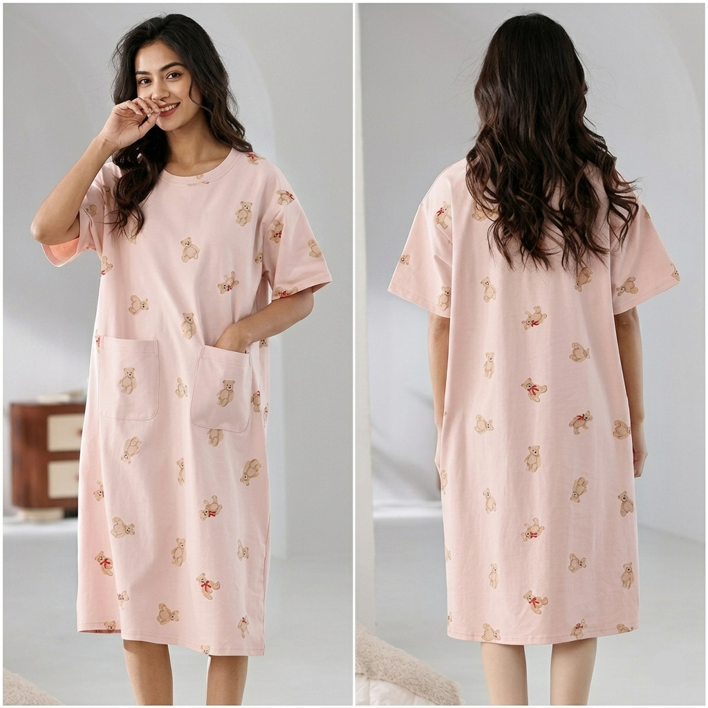 ZeroBra Nightgown 04 in soft fabric, comfortable Indian lingerie design for women's sleepwear