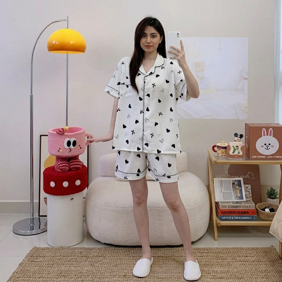 ZeroBra Midnight Hearts 3-piece black and white padded pajama set with comfortable bra top for Indian women