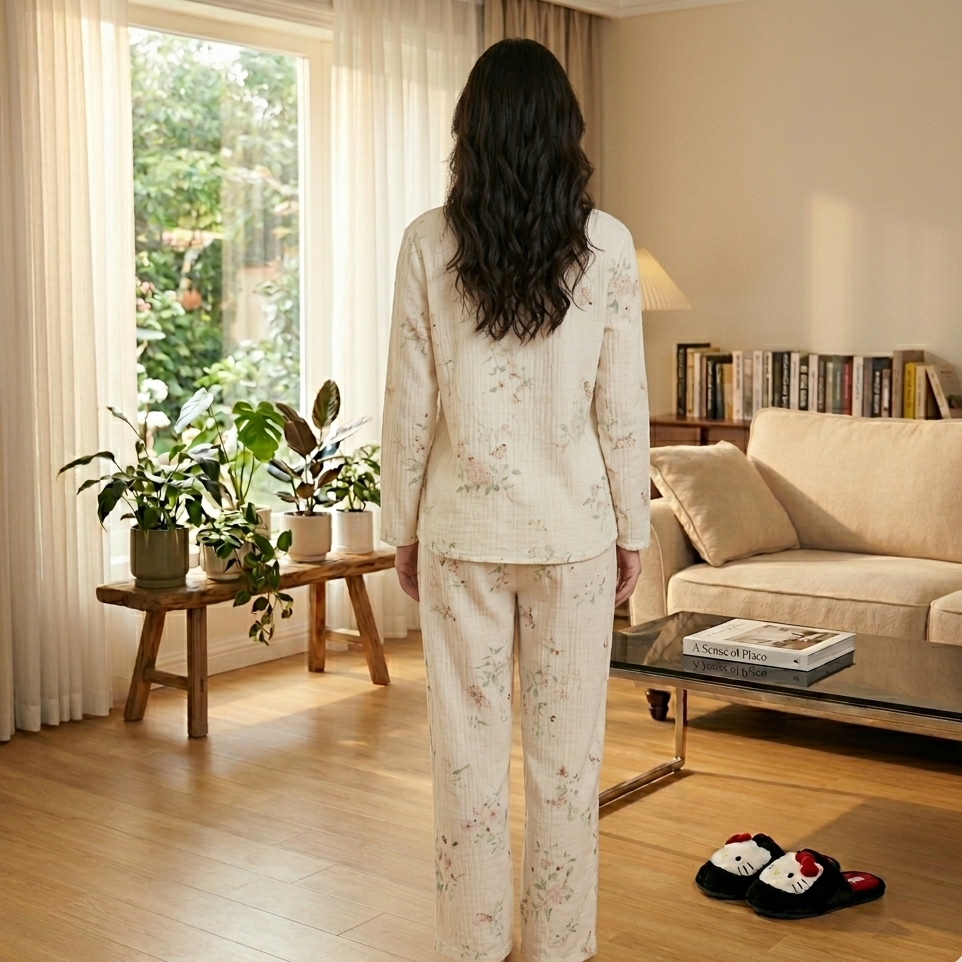 Botanical Breeze Comfort Set in soft floral print - ZeroBra's built-in padded nightwear for comfortable Indian women