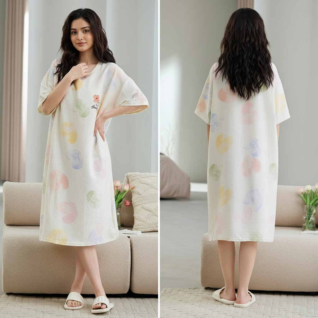 ZeroBra Nightgown 12 in soft fabric, comfortable sleepwear for Indian women, elegant design