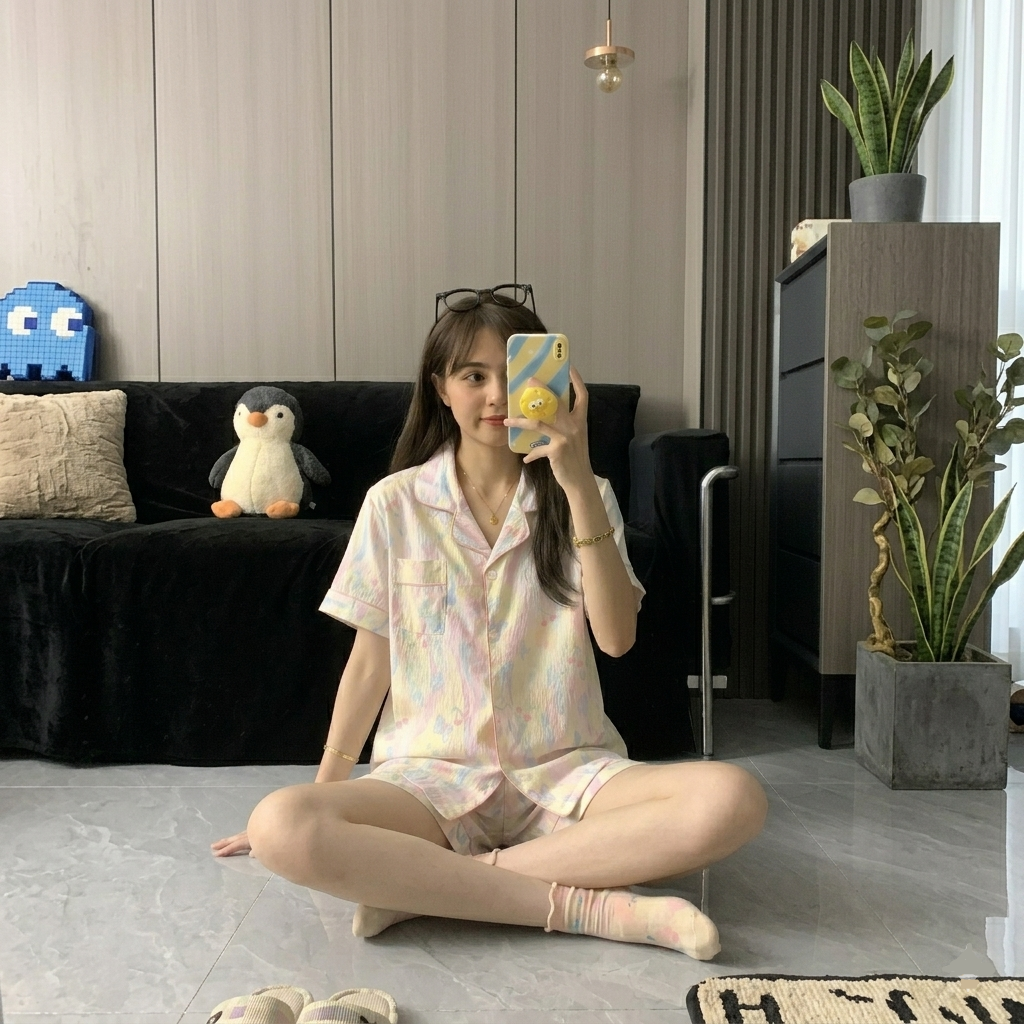Pastel Dreamscape 3-piece padded PJ set in soft candy cloud colors, comfortable Indian lingerie by ZeroBra