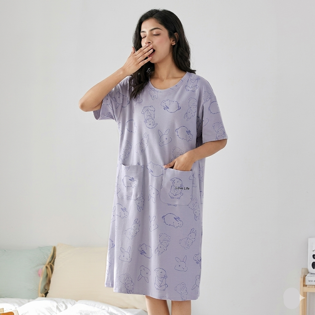 ZeroBra Nightgown 06 in soft fabric, comfortable Indian lingerie design for relaxed evening wear