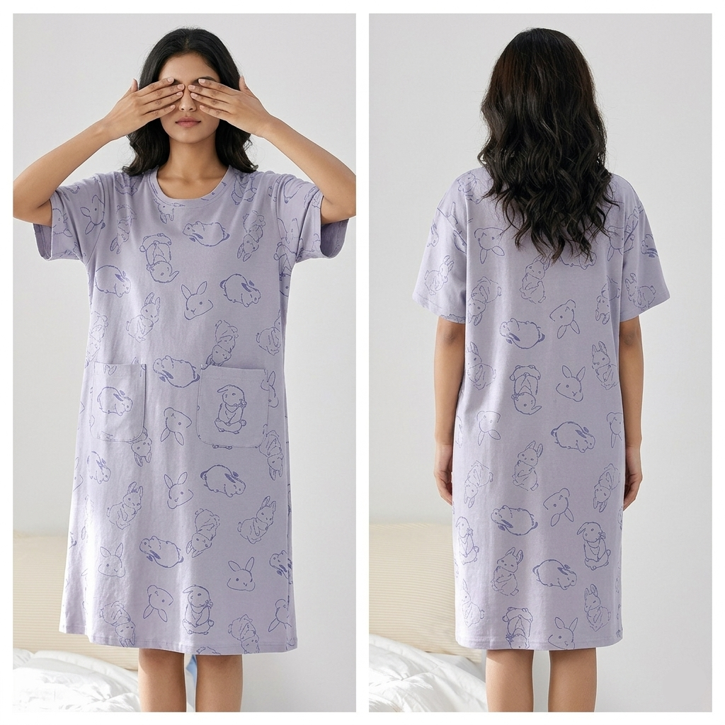 ZeroBra Nightgown 06 in soft fabric, comfortable sleepwear design for Indian women, relaxed fit