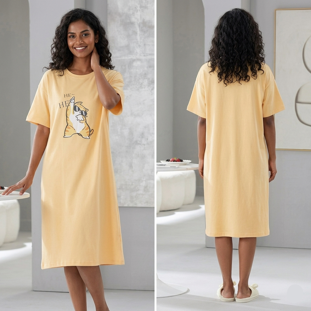 Soft pink Nightgown 01 by ZeroBra featuring comfortable cotton fabric and elegant lace trim detail for Indian women