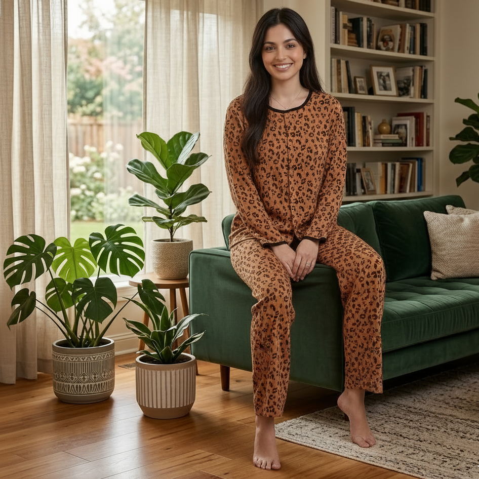 ZeroBra Wild Chic Comfort Set showing built-in padded nightwear pajamas in comfortable Indian lingerie style