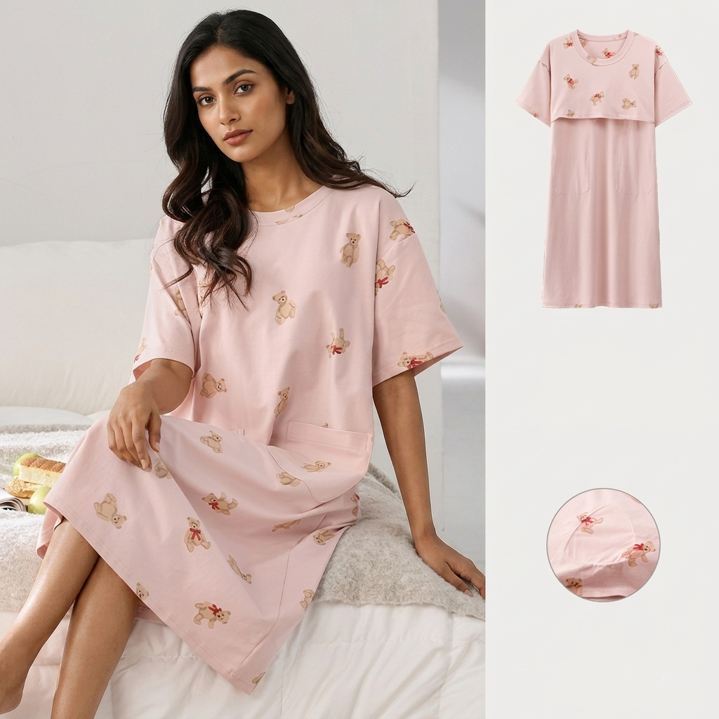 ZeroBra Nightgown 04 in soft fabric, comfortable sleepwear for Indian women, elegant design