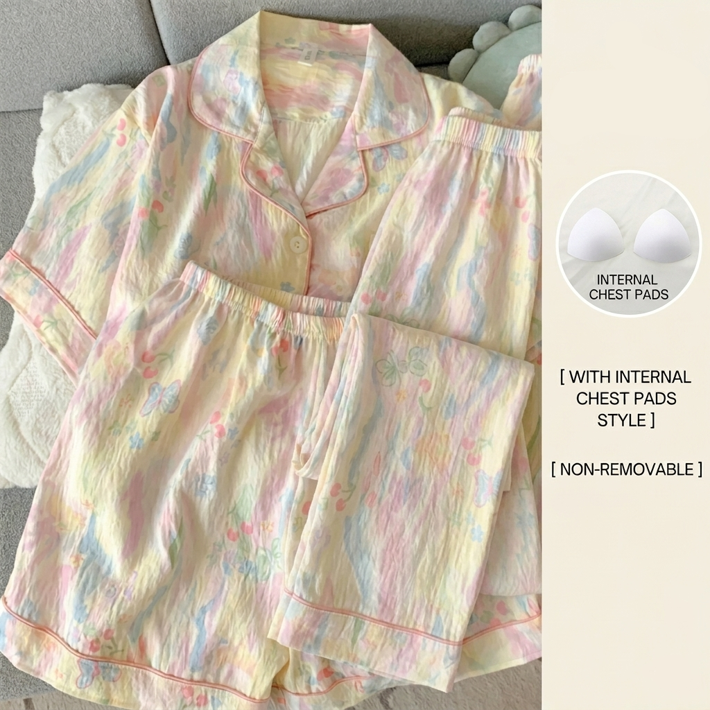 Pastel Dreamscape 3-Piece Padded PJ Set in soft candy cloud colors, comfortable sleepwear by ZeroBra India
