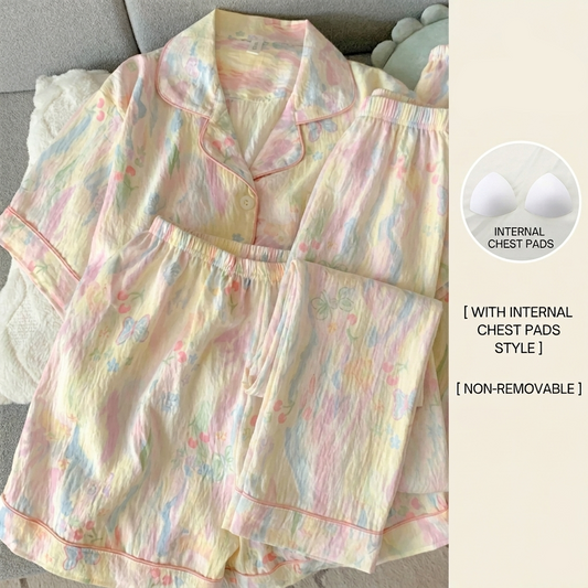 Pastel Dreamscape 3-Piece Padded PJ Set in soft candy cloud colors, comfortable sleepwear by ZeroBra India