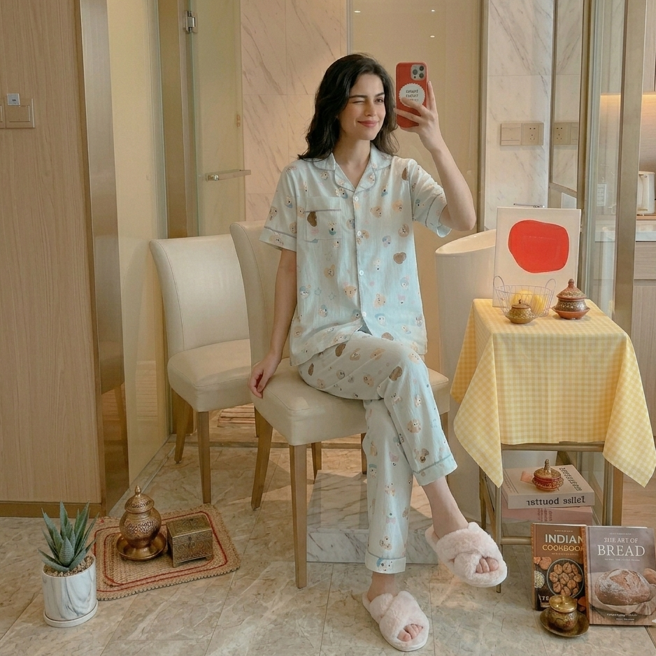 Sky Puppy Dreams padded pajama set in soft blue with cute cartoon puppies, comfortable sleepwear by ZeroBra
