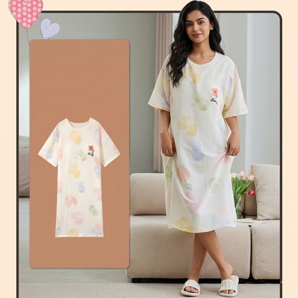ZeroBra Nightgown 12 in soft fabric, comfortable Indian lingerie design with elegant drape and relaxed fit