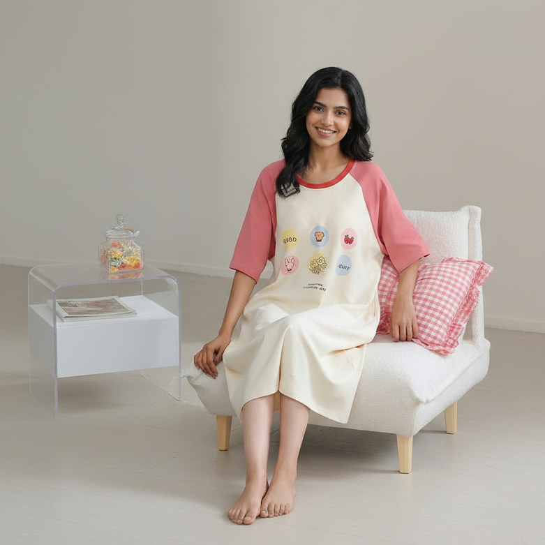 ZeroBra Nightgown 09 in soft fabric, comfortable Indian lingerie design for women