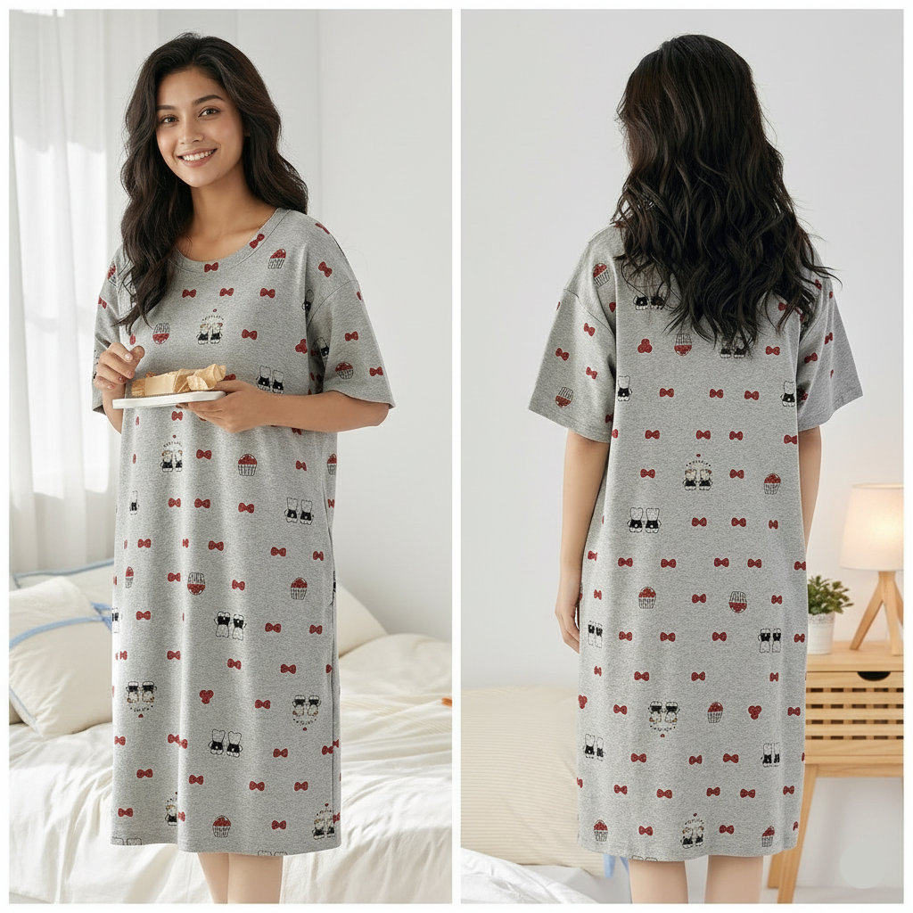 ZeroBra Nightgown 05 in soft fabric, comfortable Indian lingerie design for women's sleepwear