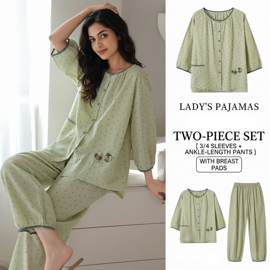 Sage Whisper Padded PJ Set in olive green with floral bloom print, comfortable Indian lingerie by ZeroBra