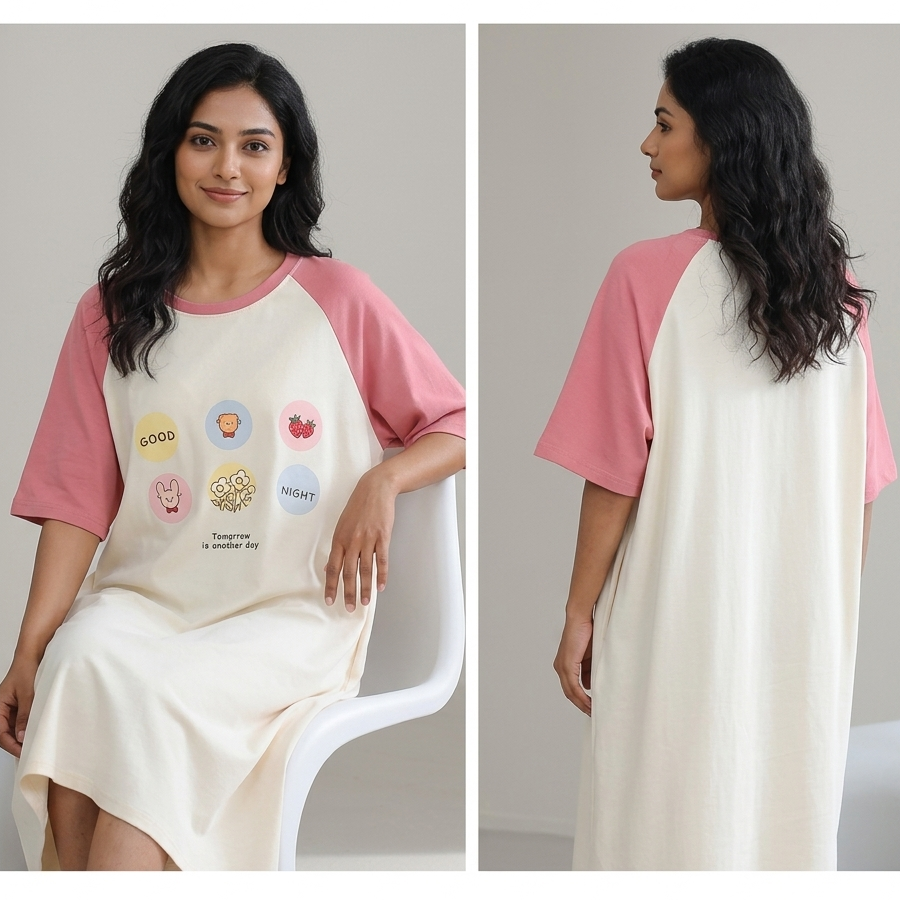 ZeroBra Nightgown 09 in soft fabric, comfortable Indian lingerie design for relaxed evening wear