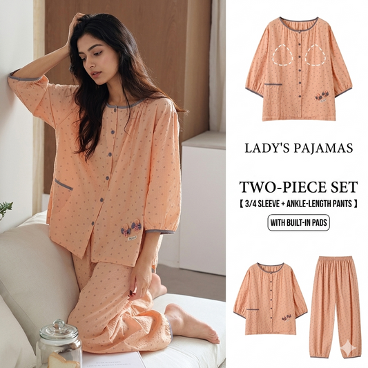 Peach Blossom padded pajama set in soft apricot color by ZeroBra, featuring comfortable Indian-designed sleepwear