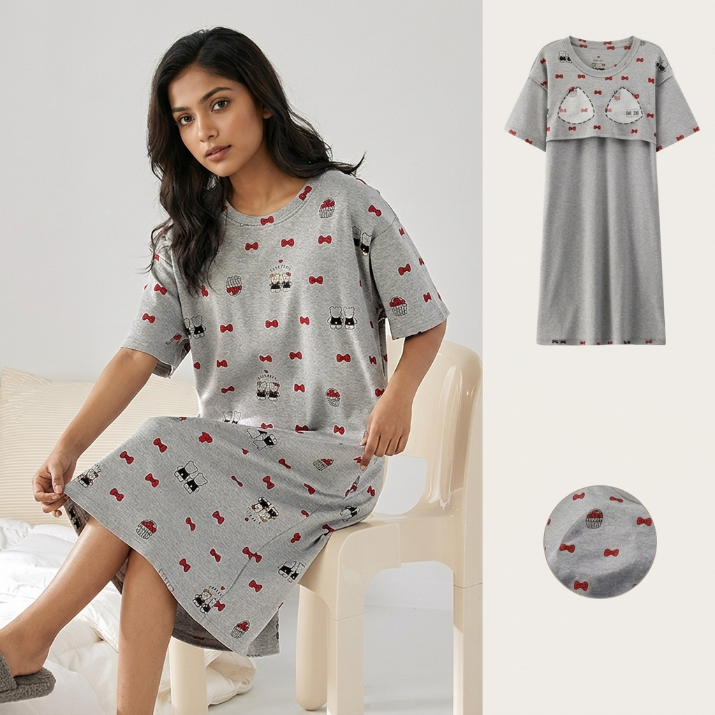 ZeroBra Nightgown 05 in soft fabric, comfortable sleepwear for Indian women, elegant design
