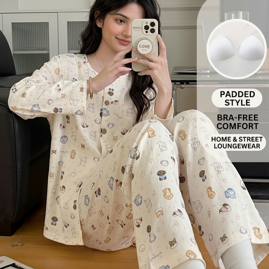 ZeroBra Teddy Snuggle Comfort Set in soft pink - built-in padded bra nightwear for comfortable Indian women