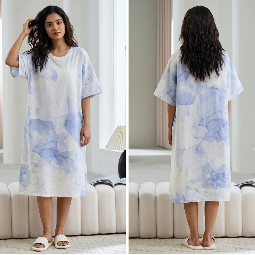 ZeroBra Nightgown 11 in soft fabric, comfortable Indian sleepwear design for women