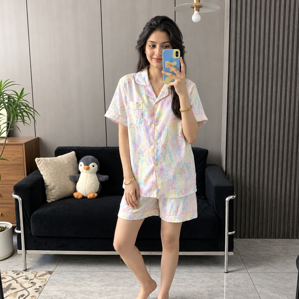 Pastel Dreamscape 3-piece padded PJ set in soft candy cloud colors, comfortable sleepwear by ZeroBra India