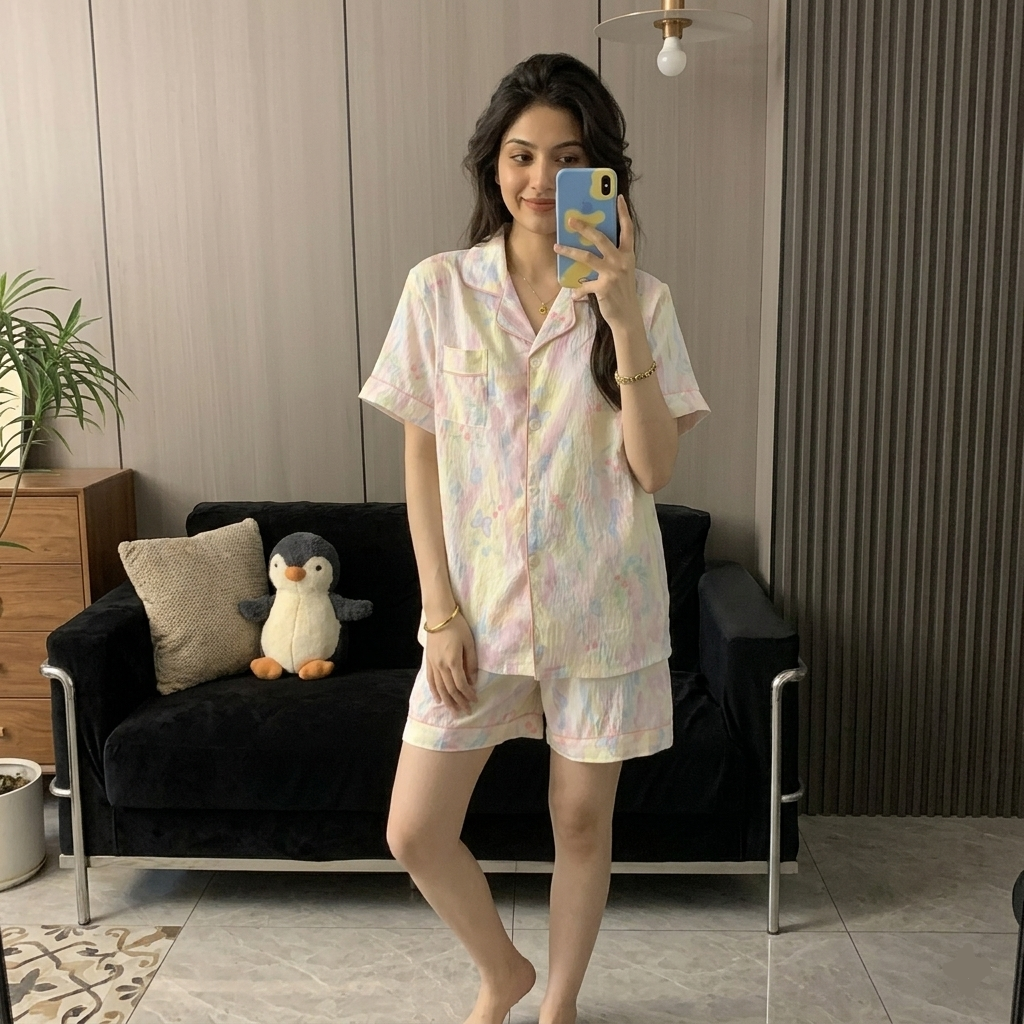 Pastel Dreamscape 3-piece padded PJ set in soft candy cloud colors, comfortable sleepwear by ZeroBra India