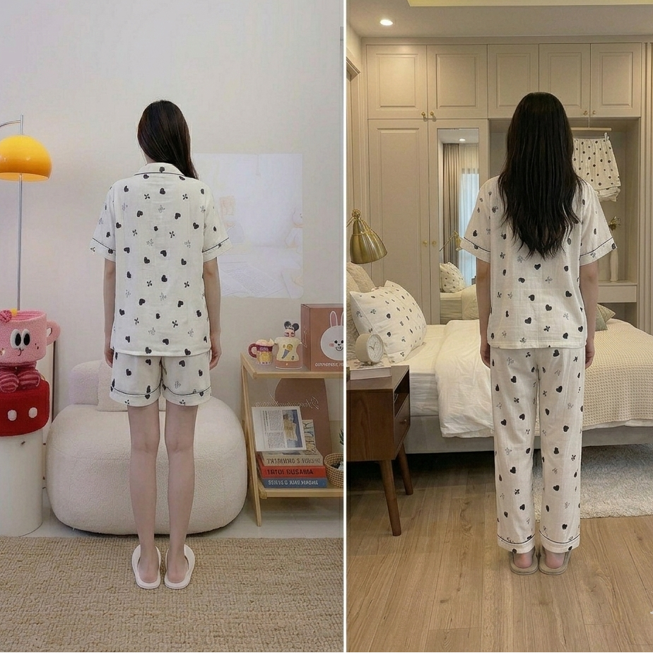 Midnight Hearts 3-Piece Padded PJ Set in monochrome featuring comfortable padded bra top, ZeroBra Indian lounge