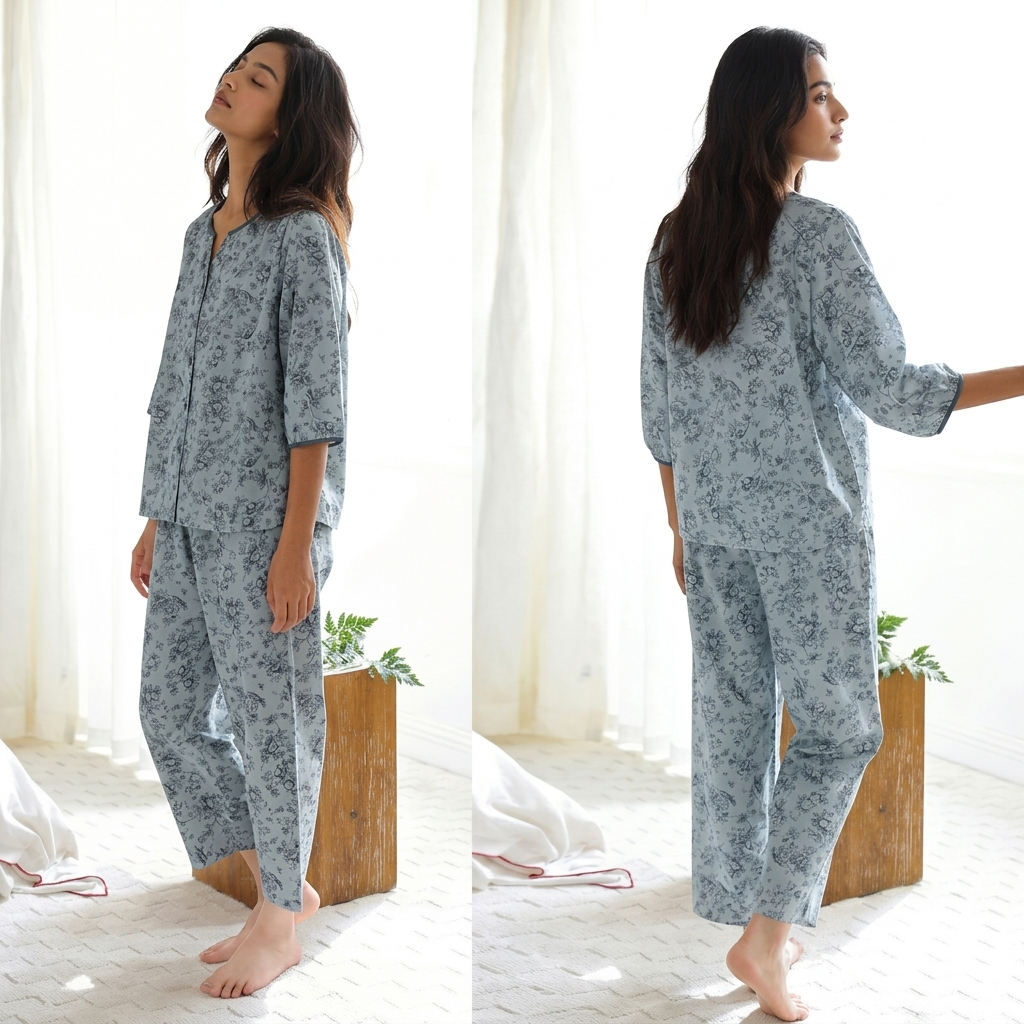 Bluebell Garden Lounge Set in vintage floral print - comfortable padded bra and matching pajamas by ZeroBra India