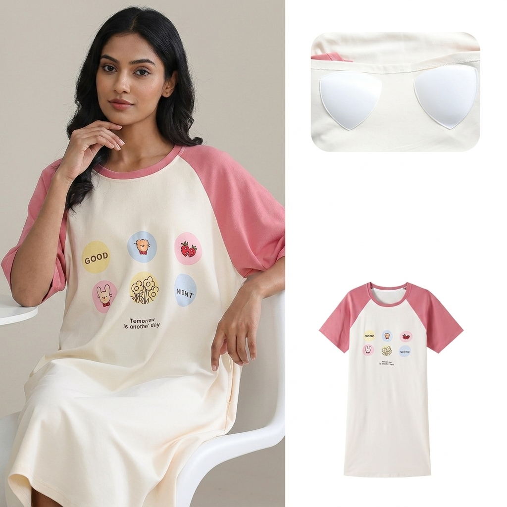 ZeroBra Nightgown 09 in soft fabric, comfortable sleepwear for Indian women, elegant design
