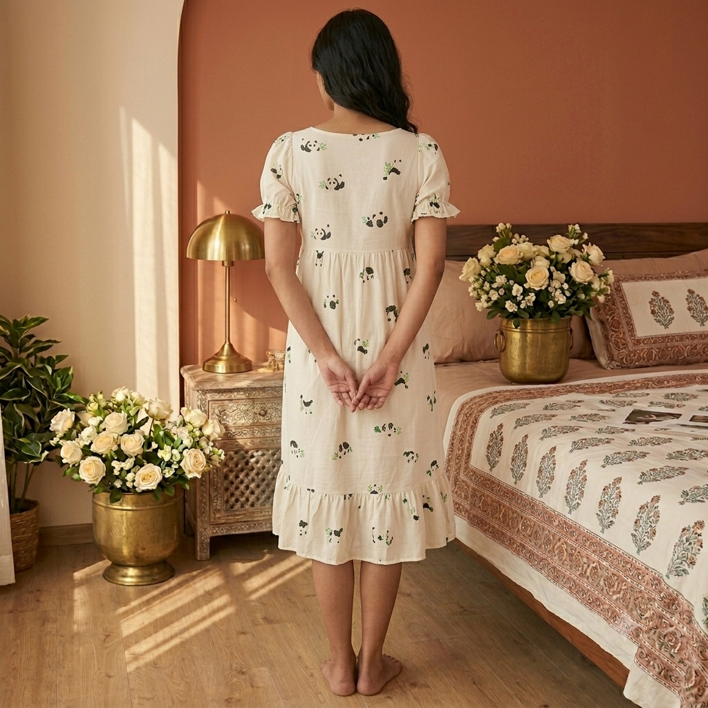 Black satin nightgown with delicate lace trim, comfortable sleepwear by ZeroBra Indian lingerie brand