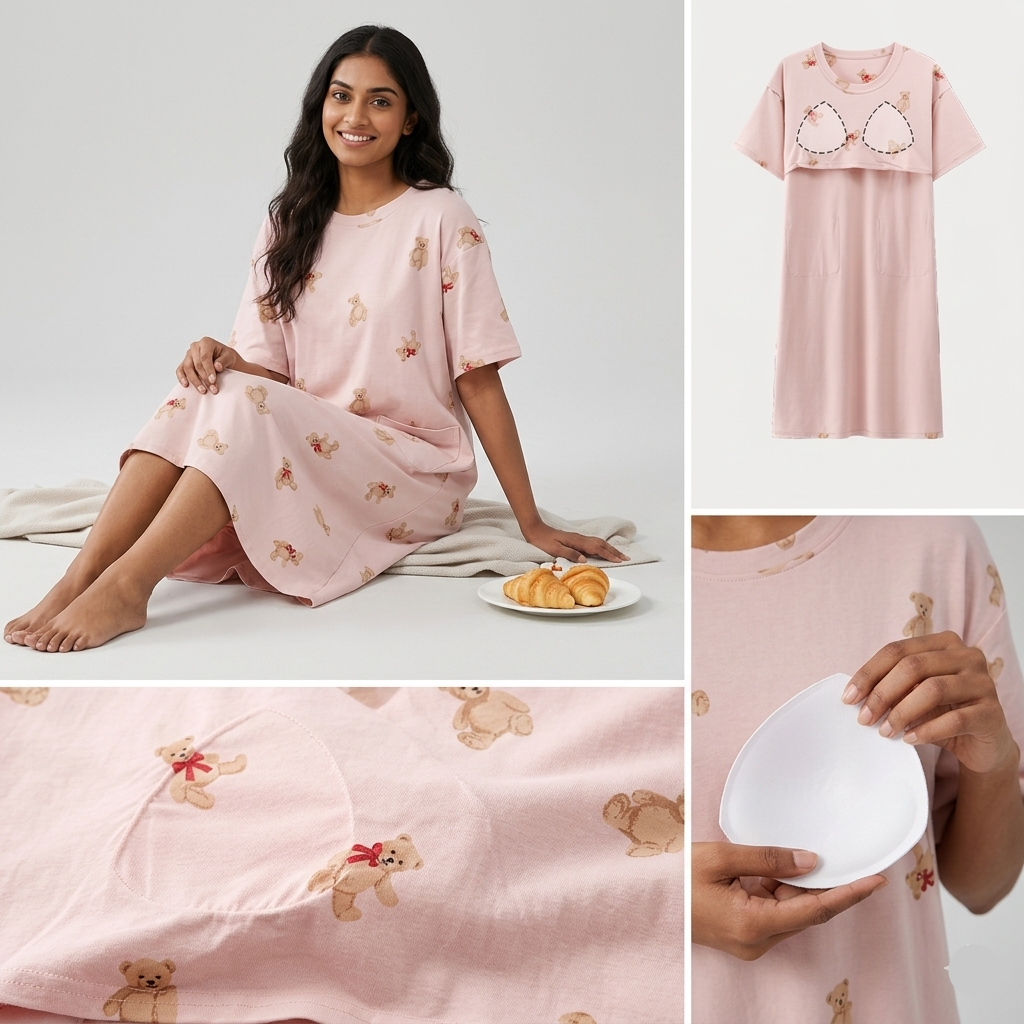 ZeroBra Nightgown 04 in soft fabric, comfortable sleepwear design for Indian women, elegant and relaxed fit